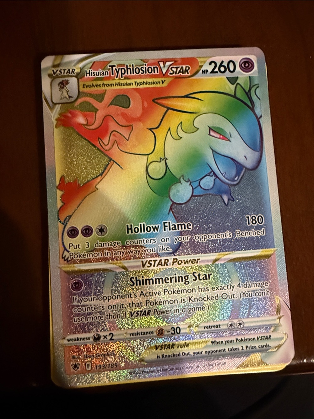 Pokemon Hisuian Typhlosion VSTAR Rainbow Holo Card
